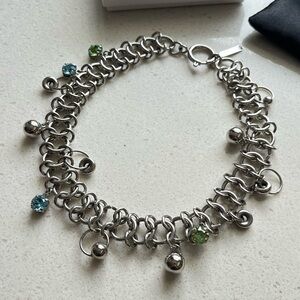 Justine Clenquet Silver Rhinestone Chain Choker Necklace